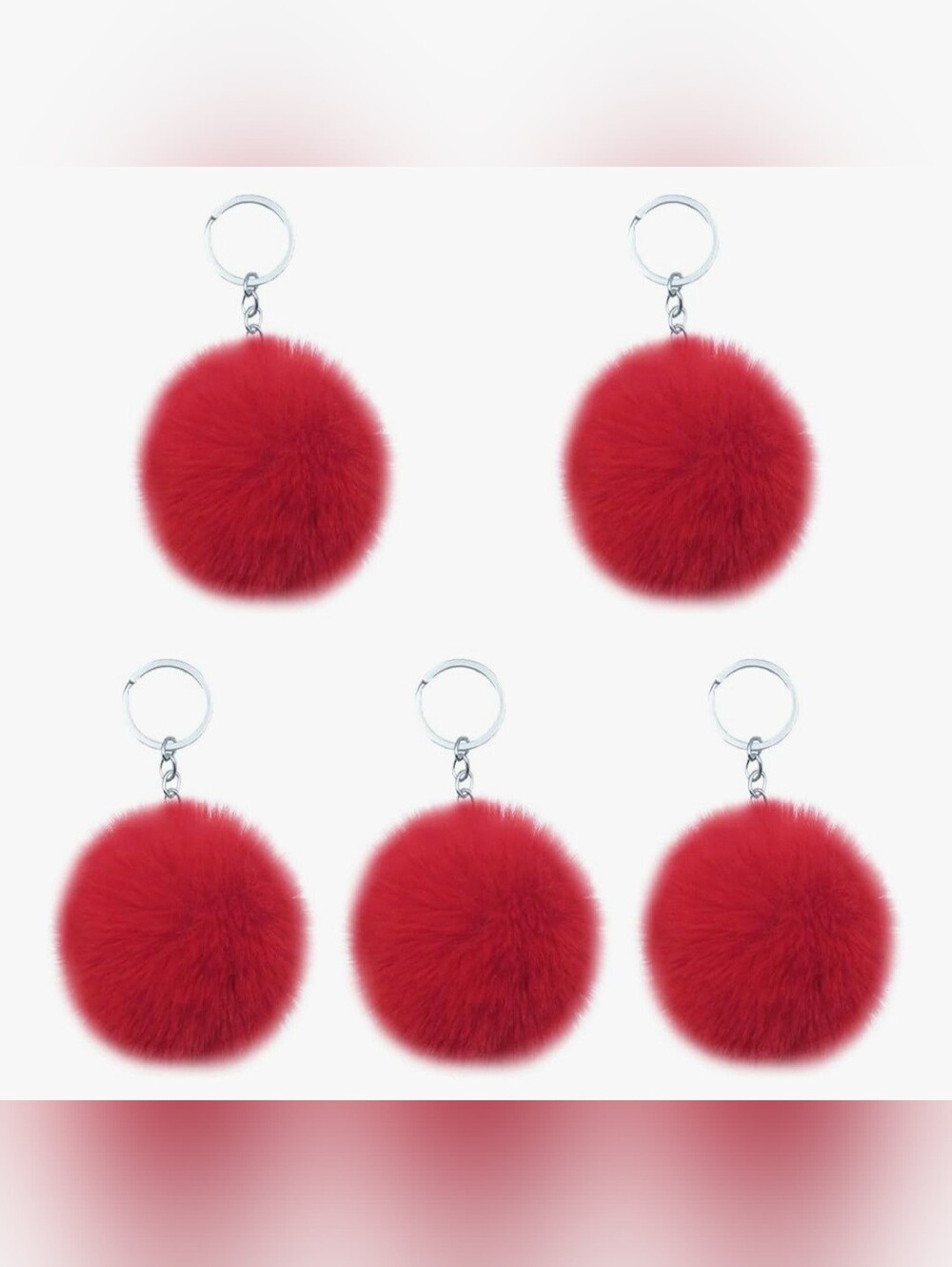 Red Faux Fur Pom Pom Keychain